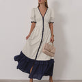 Linen Contrast Color Cardigan Dress - Norellé