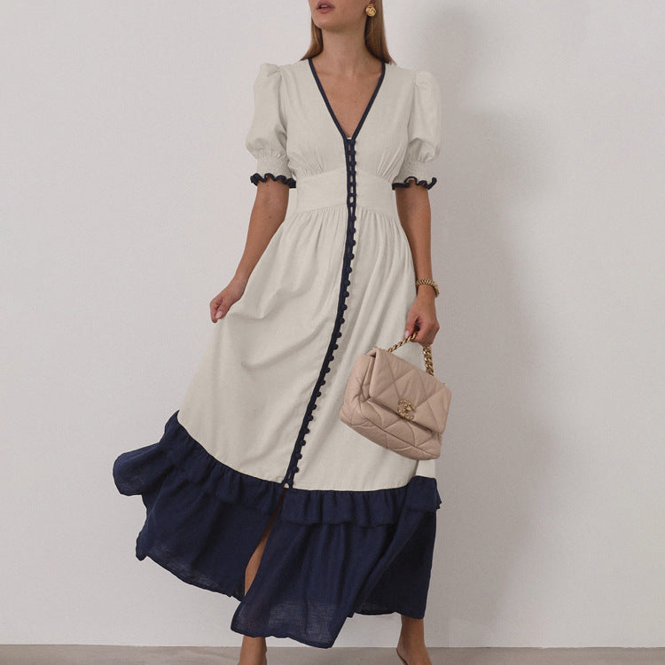 Linen Contrast Color Cardigan Dress - Norellé