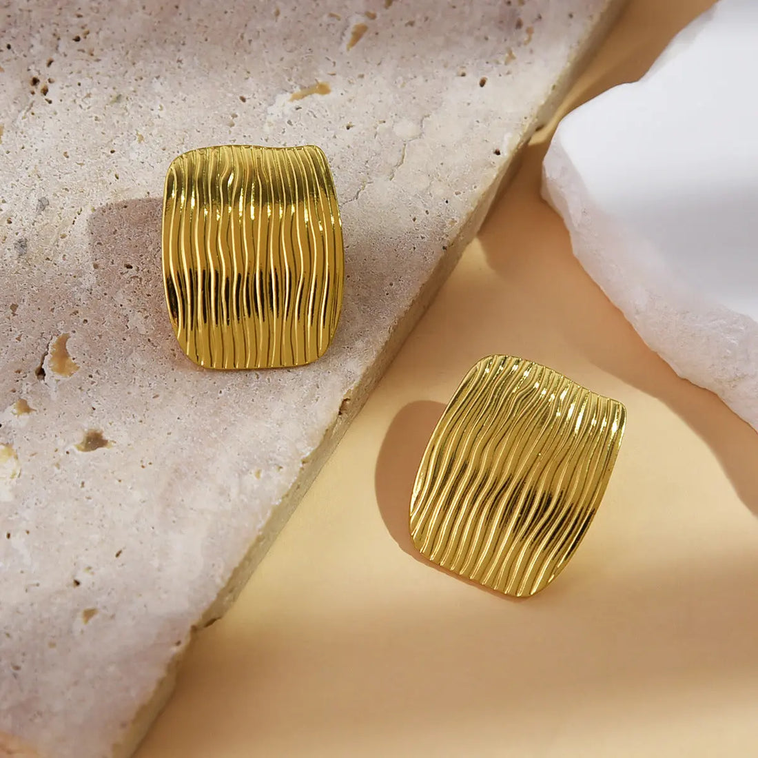 Square Striped Stainless Steel Earrings - Norellé
