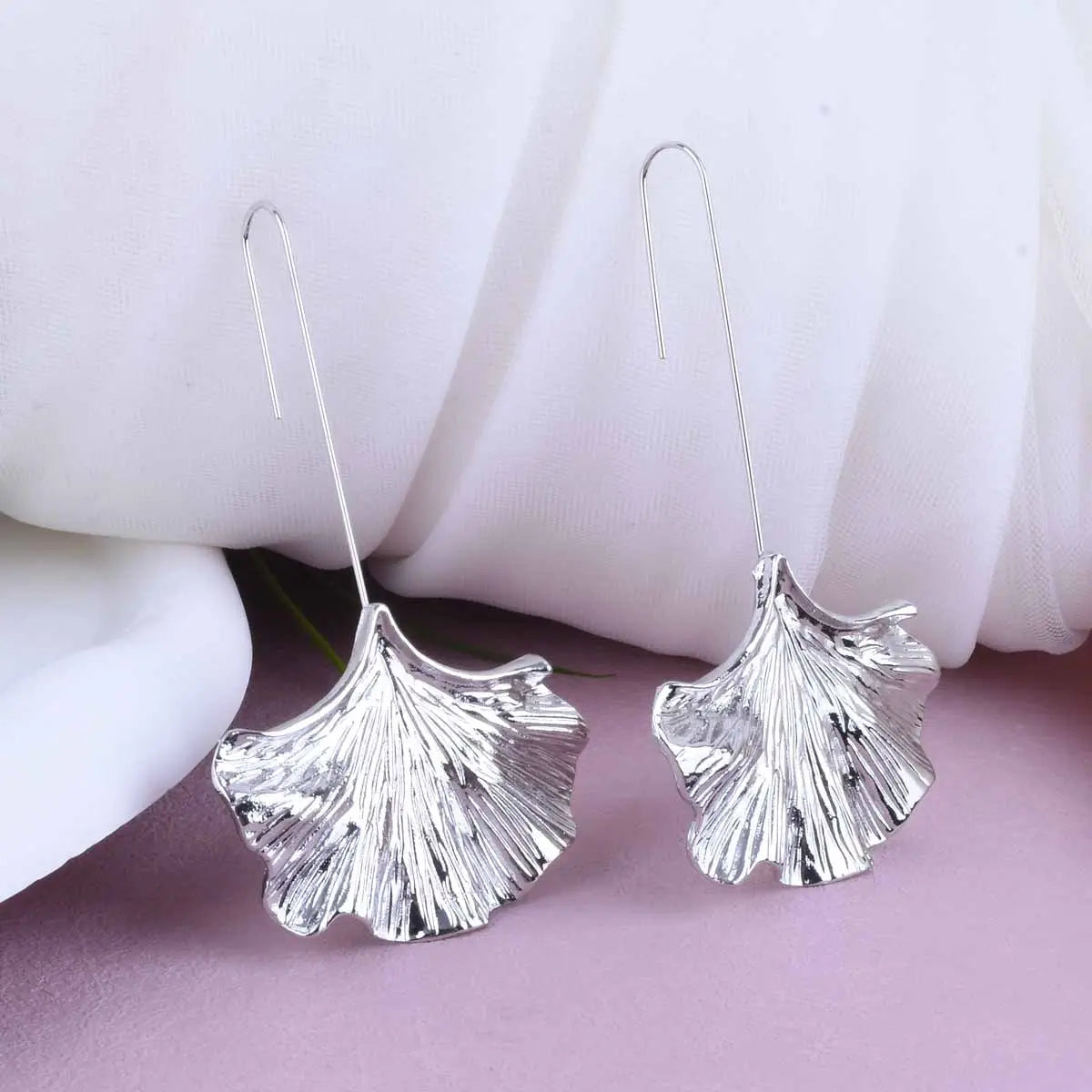 Ginkgo Leaf Alloy Texture Earrings