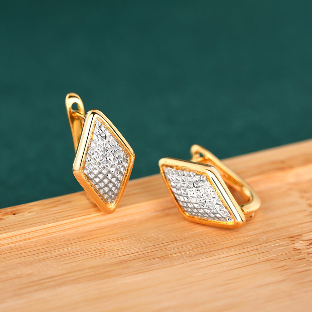 Rhombus Earrings Female Two-tone Geometric Design - Norellé
