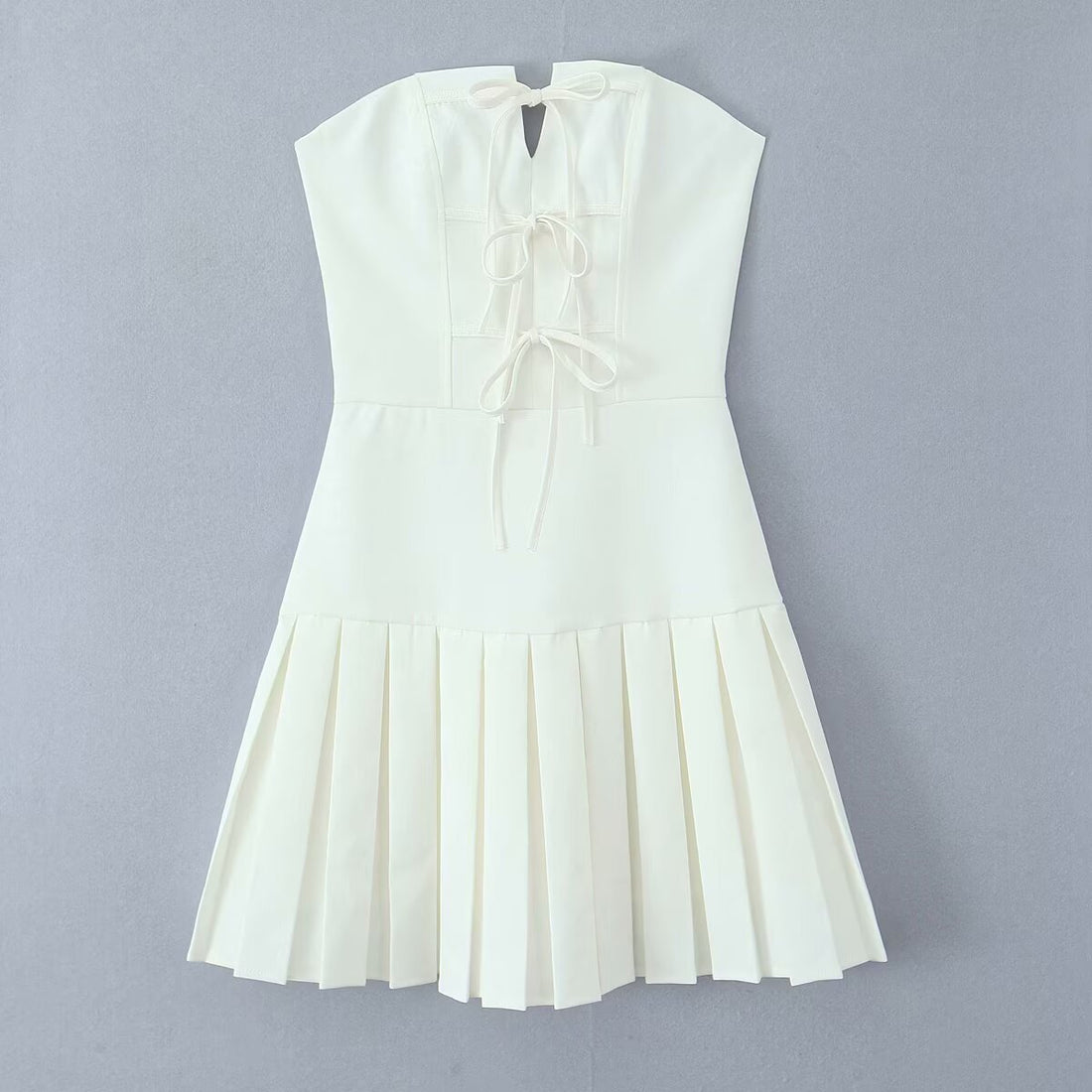 Tube Top Bow Bandage Slim-fitting Patchwork Pleated Dress - Norellé