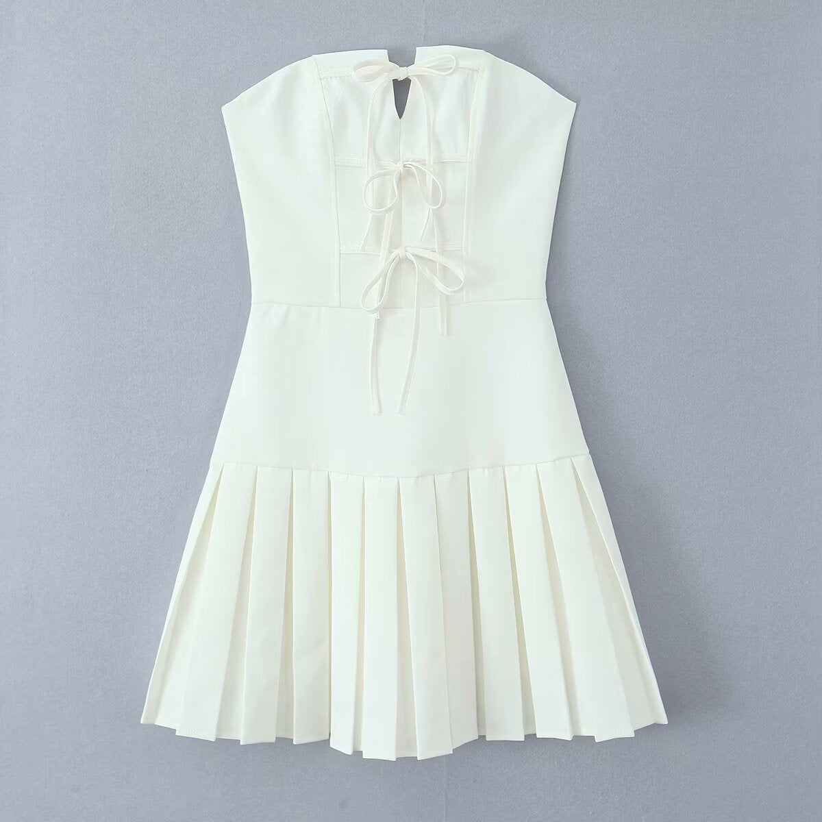 Tube Top Bow Bandage Slim-fitting Patchwork Pleated Dress - Norellé