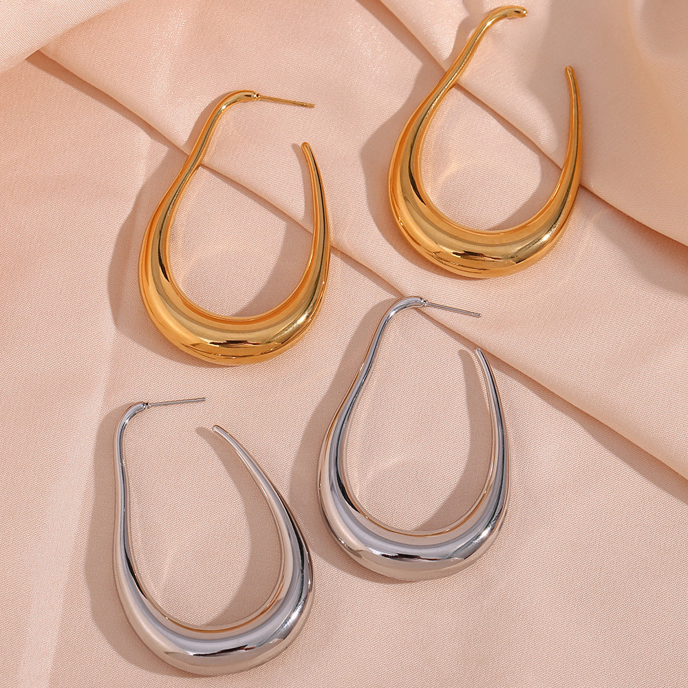 Fashion Simple Stainless Steel Plated 18K Curve Hook Earrings - Norellé