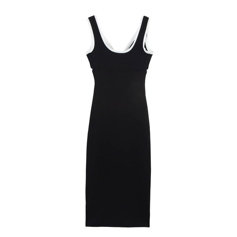 Women's Simple Slim-fit Contrast Colors Decorative Layer Dress - Norellé