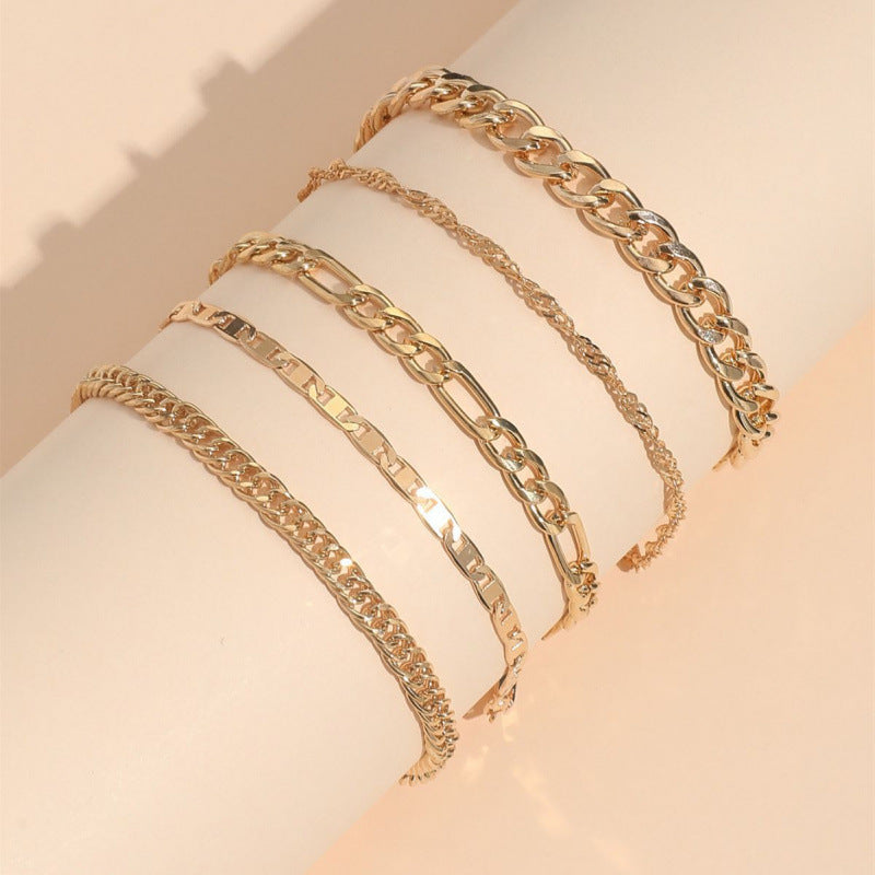 Simple Graceful Metal Chain Retro Creative Snake Chain Anklet Five-piece Set - Norellé