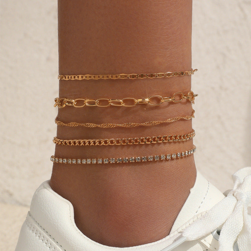 Simple Graceful Metal Chain Retro Creative Snake Chain Anklet Five-piece Set - Norellé
