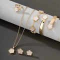 Five Petal Flower 5-piece Necklace Brace Lace Bracelet Stud Earrings Ring - Norellé
