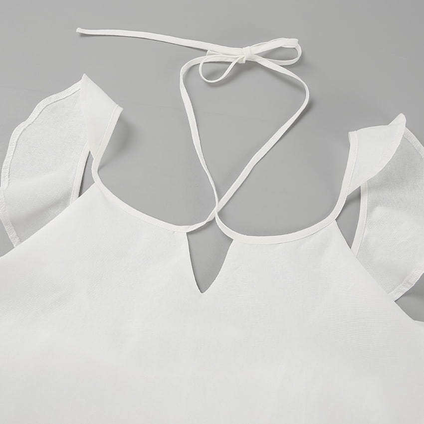 Cotton And Linen V-neck Backless Lace-up Top High Waist Casual Trousers Suit