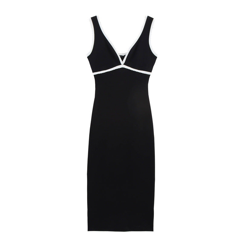 Women's Simple Slim-fit Contrast Colors Decorative Layer Dress - Norellé