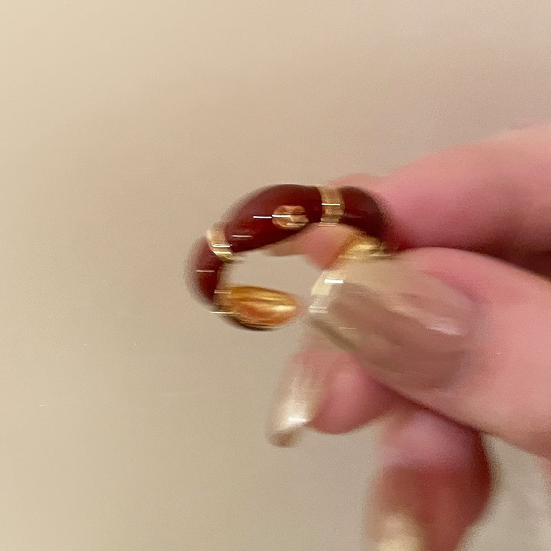 Ankela Red Drip Glazed Bamboo Ring All-matching Graceful Opening Adjustable Index Finger Ring - Norellé