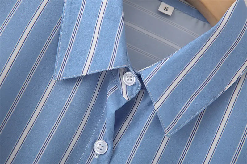 Striped Poplin Cotton Long-sleeved Lapel Shirt