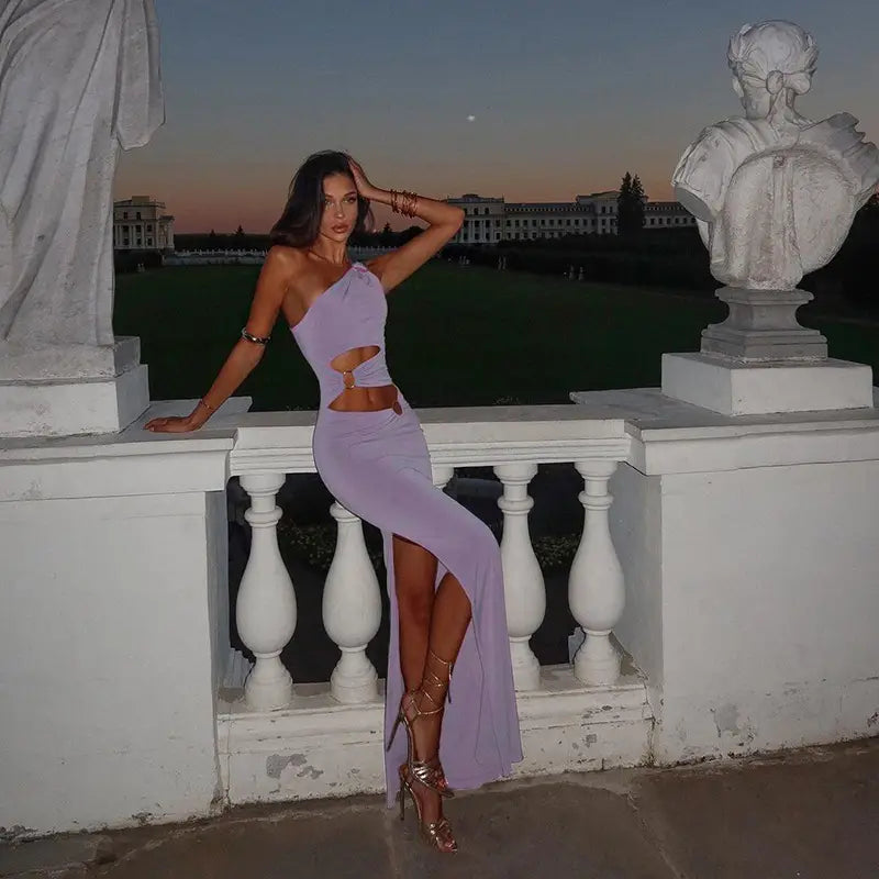 Elegant Pure Desire Diagonal Collar High Skinny Sheath Dress