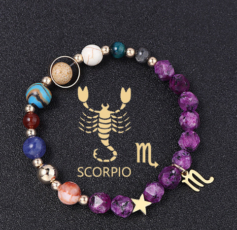 Twelve Constellations Bracelets Natural Stone Hemp Stone Cut Surface Eight Planets - Norellé