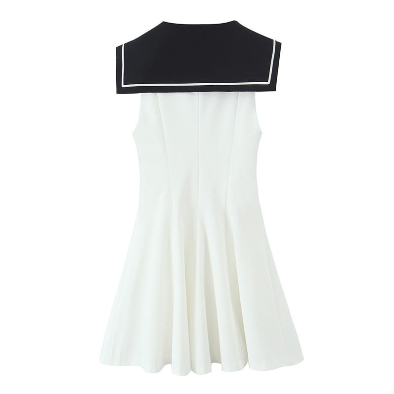 American Slim Fit Slimming Contrast Color White Stitching Dress