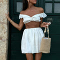 White Sleeveless Camisole High Waist Short Skirt Two-piece Set - Norellé