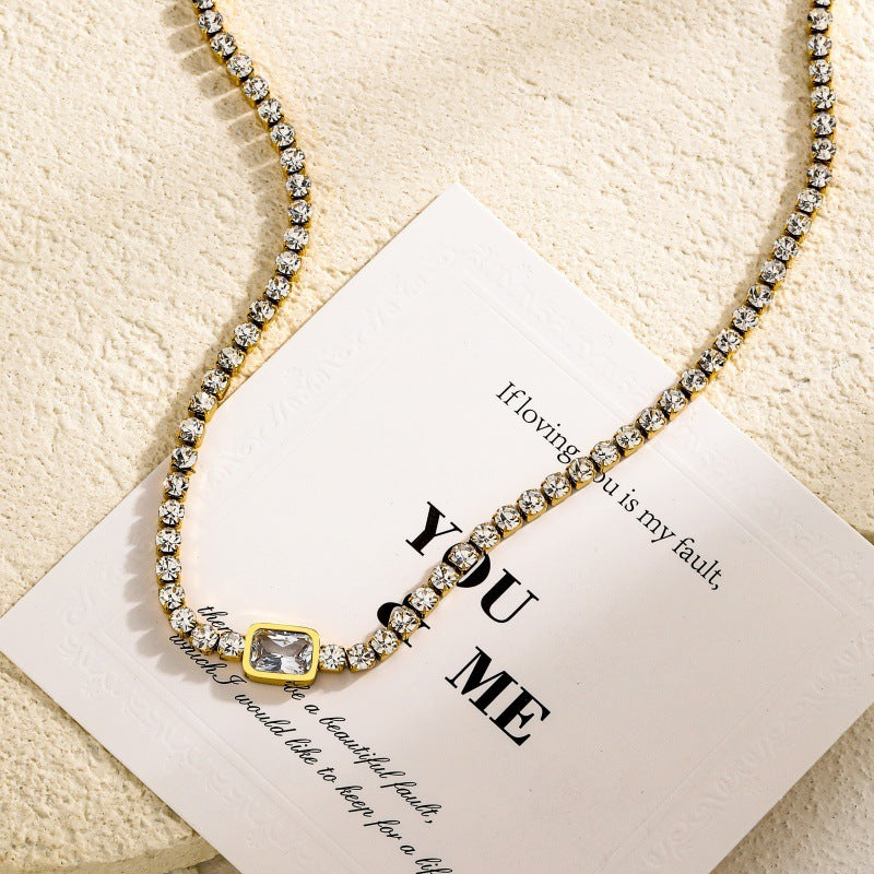 Tennis Zircon Light Luxury Emerald Stainless Steel Plated 18K Gold Necklace - Norellé
