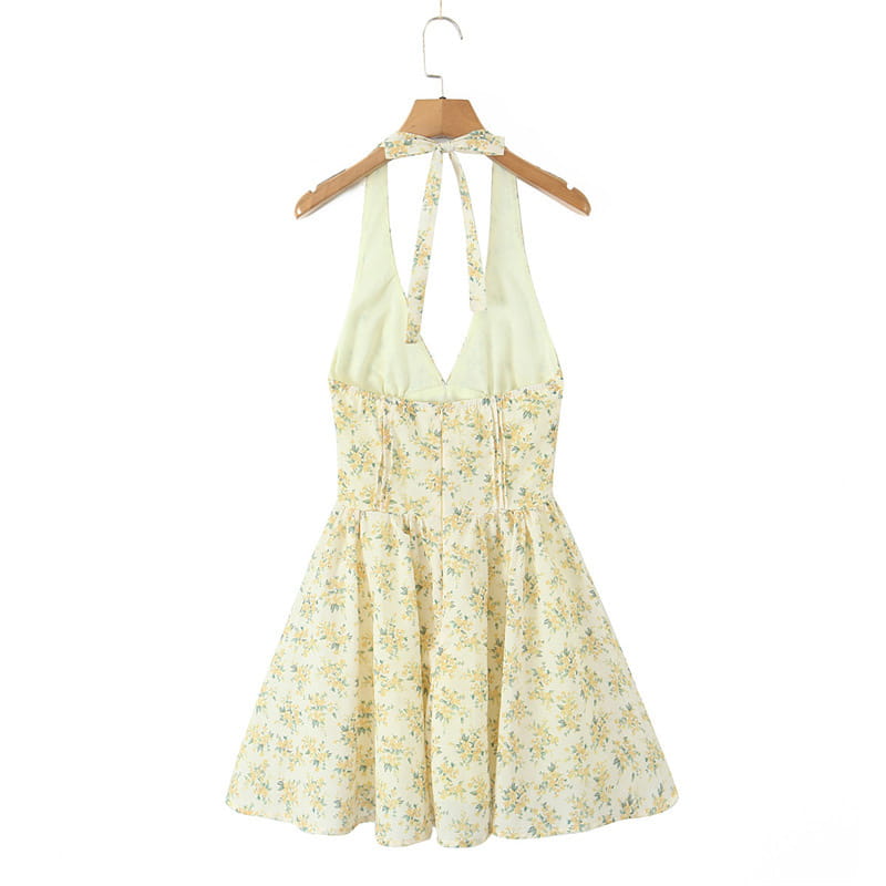 Pastoral Style Halter Backless Sexy Mini Dress Women