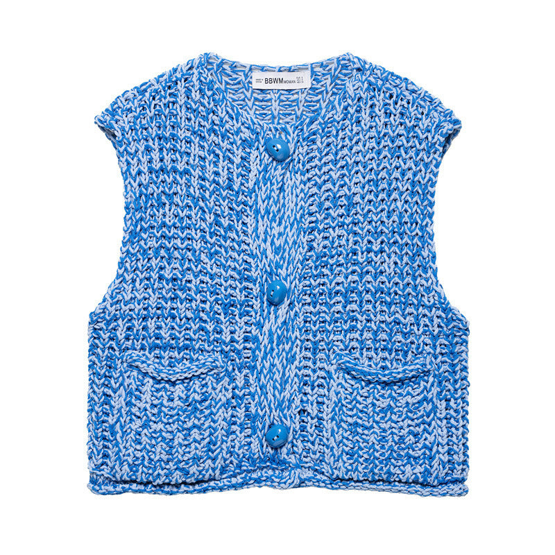 Solid Color Thick Needle Knit Casual Short Vest - Norellé
