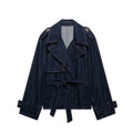 French Blue Belt Short Wide Design Denim Trench Coat - Norellé