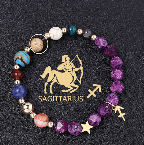 Twelve Constellations Bracelets Natural Stone Hemp Stone Cut Surface Eight Planets - Norellé