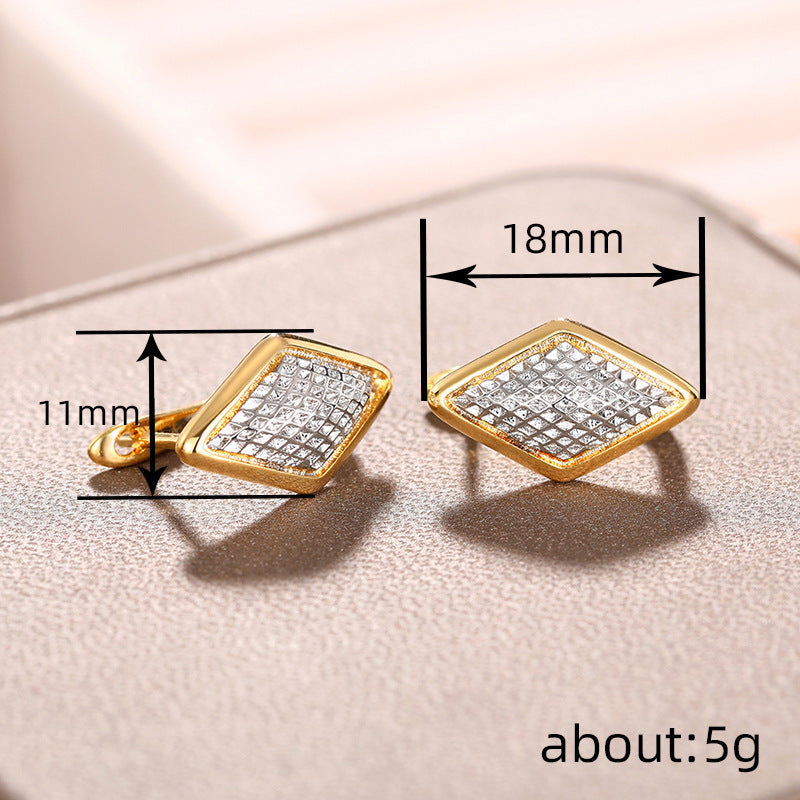 Rhombus Earrings Female Two-tone Geometric Design - Norellé