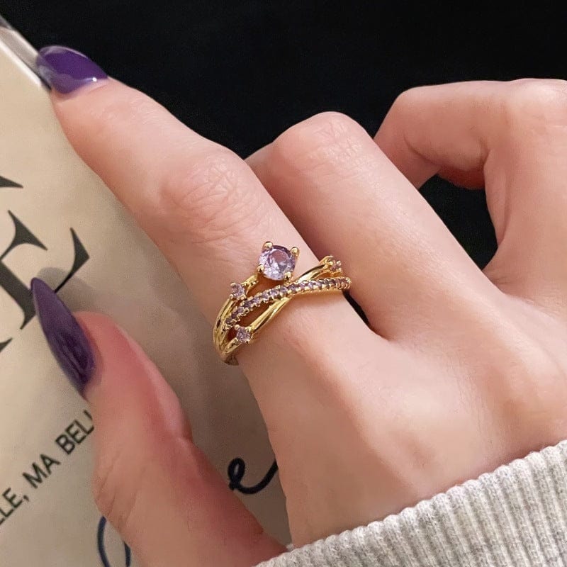 Nine Purple Fire-free Colored Gems Zircon Mid-ancient Brushed Open Ring - Norellé