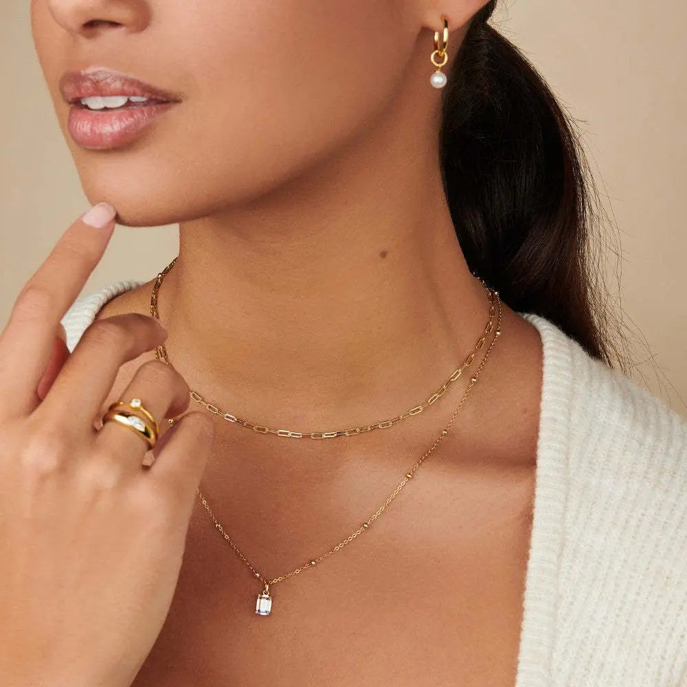 Rectangular 12month Birthday Stone Pendant Colorful Zircon Clavicle Chain - Norellé