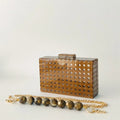 Acrylic Egg Cane Rattan Clutch Bag - beaded handle