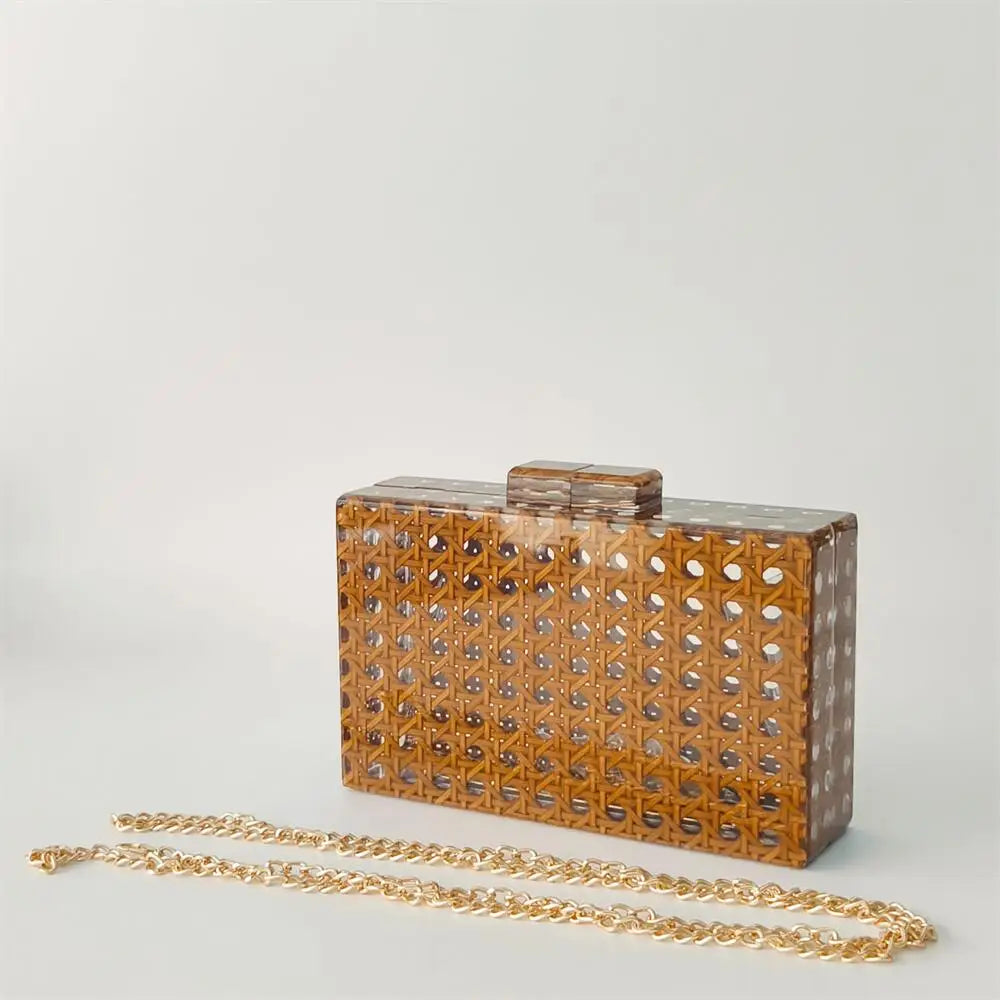 Acrylic Egg Cane Rattan Clutch Bag - o shape chain
