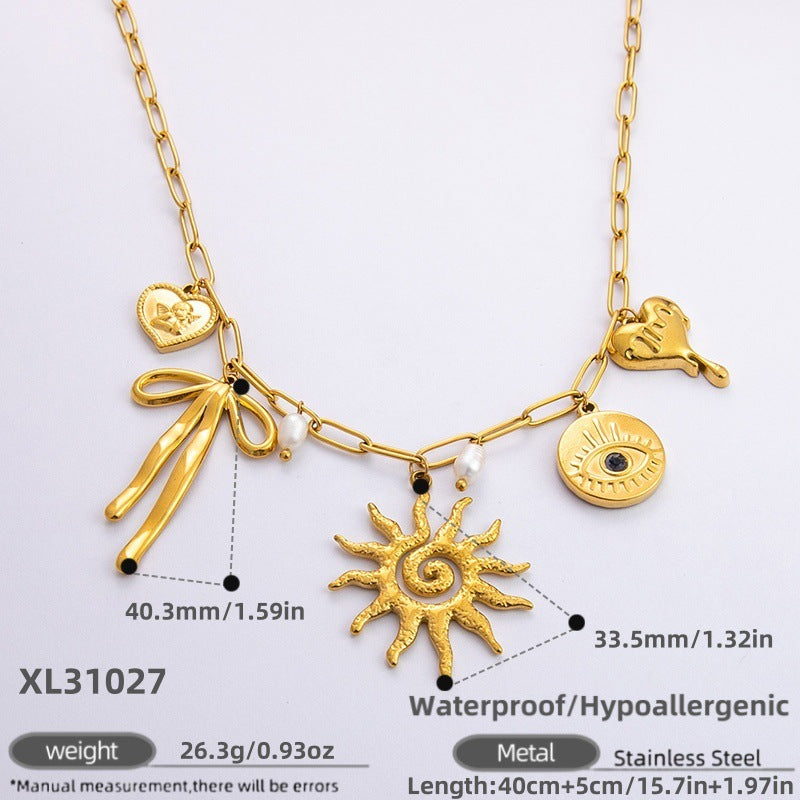 New Stainless Steel 18K Gold Sun Shell Pendant Necklace - Norellé