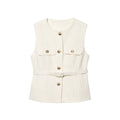 Metal Clasp With Belt Punk Texture Crew Neck Vest - Norellé