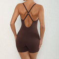 Adjustable Shoulder Strap Hollow Sports Women’s Yoga Jumpsuits - Brown / L - Other