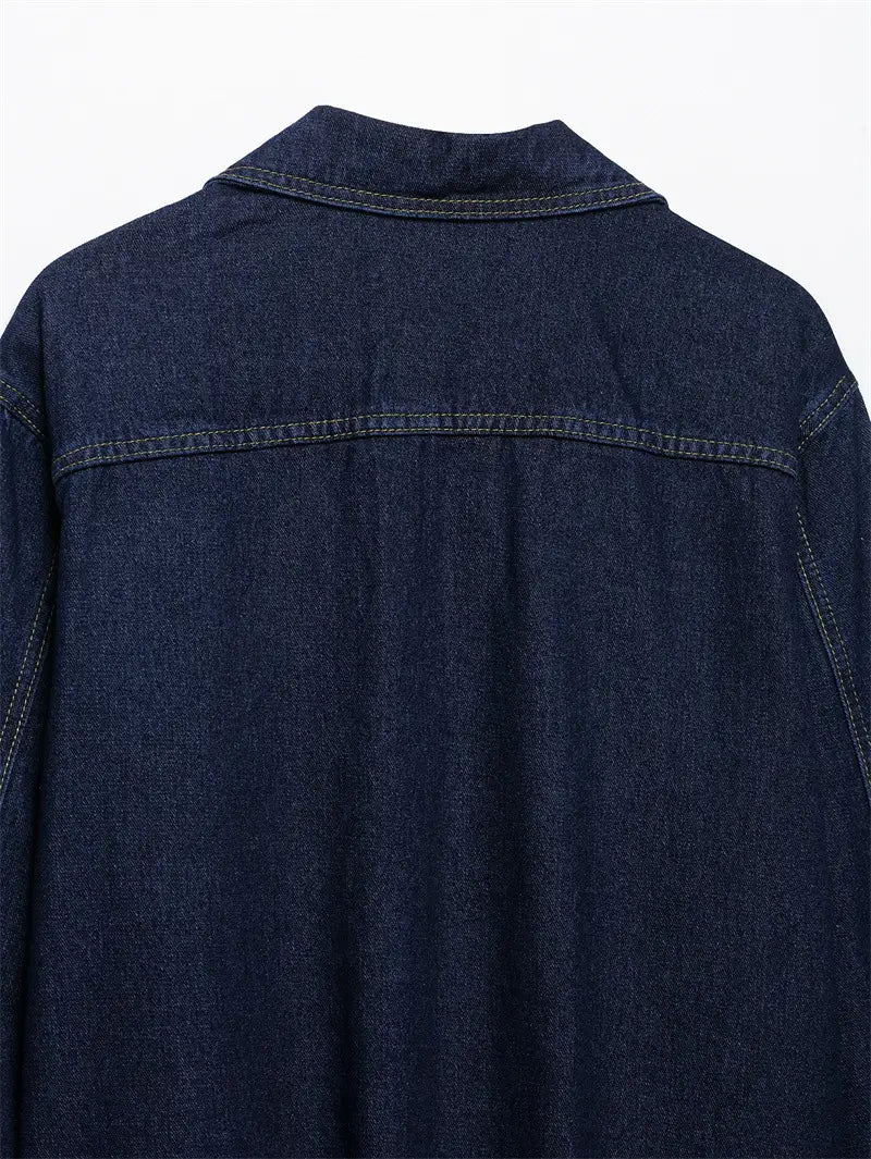 Fashion Loose Blue Denim 2-piece Set Vintage Long Sleeve Shirt Trousers