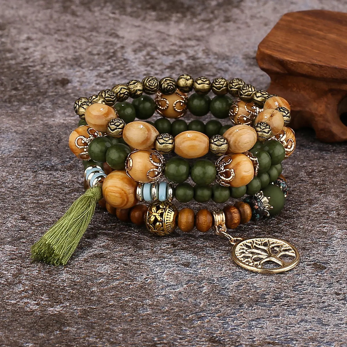 Multi-layer Wooden Bead Beaded Bracelet Elastic Bracelet - Norellé