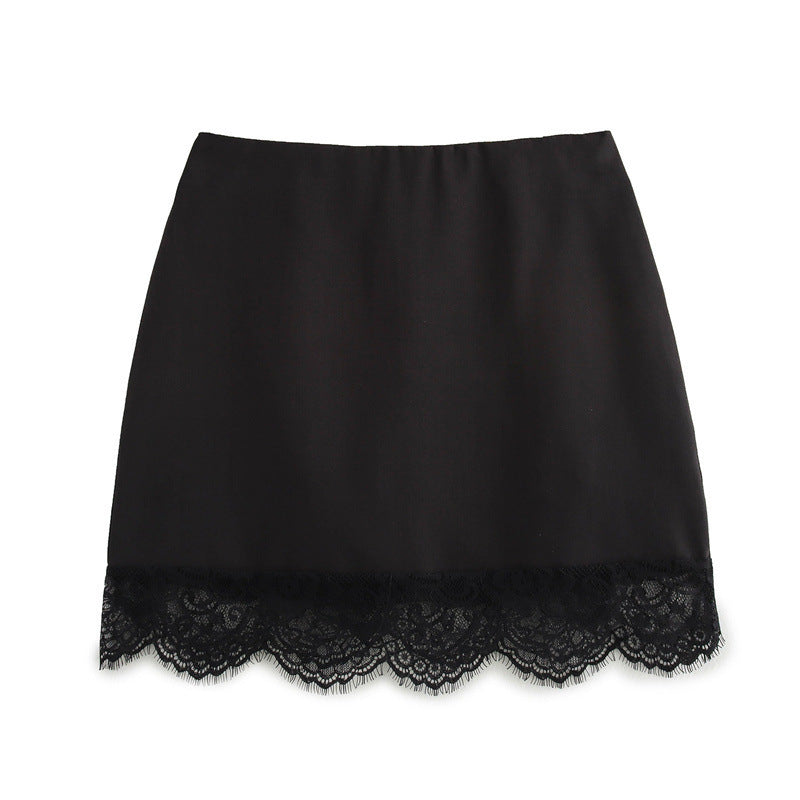 Women's Black Stitching Lace Sheath Skirt - Norellé