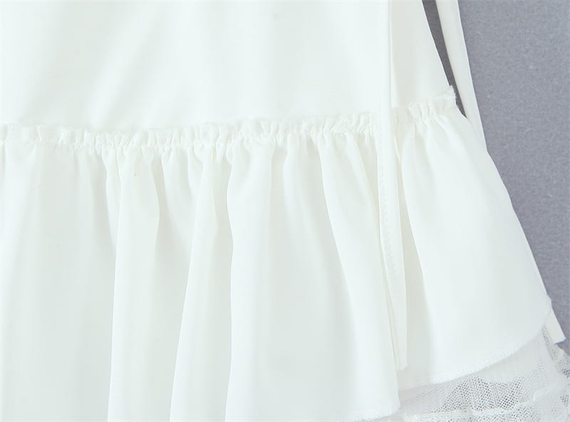 French Elegant Style Casual V-neck Backless Lace Up Halterneck Vest Short Skirt