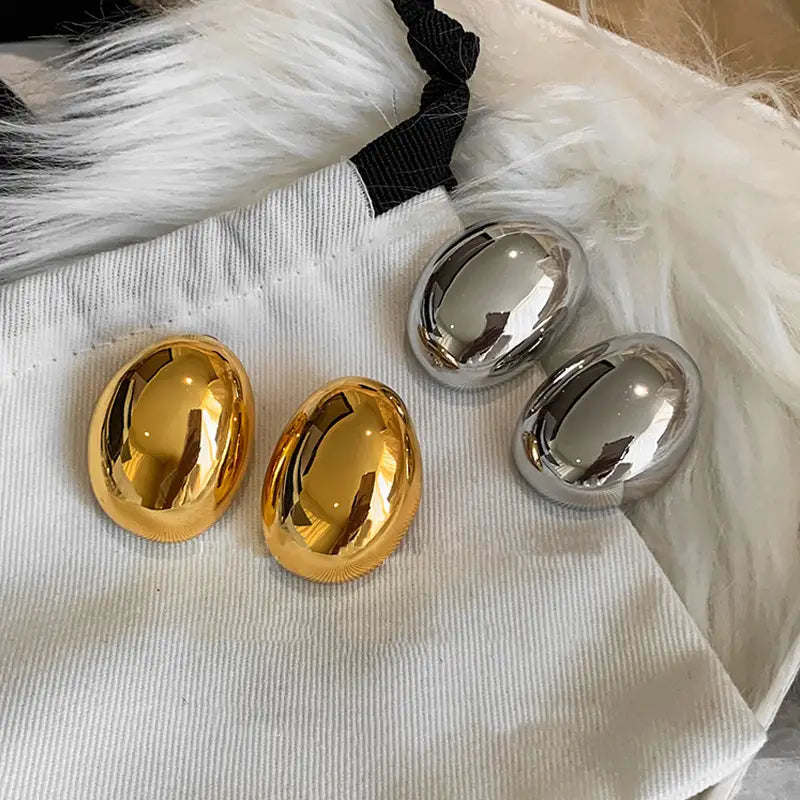 Gold and Silver Needle Irregular Oval Earrings