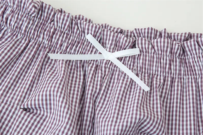 Retro Plaid Shirt Shorts Suit