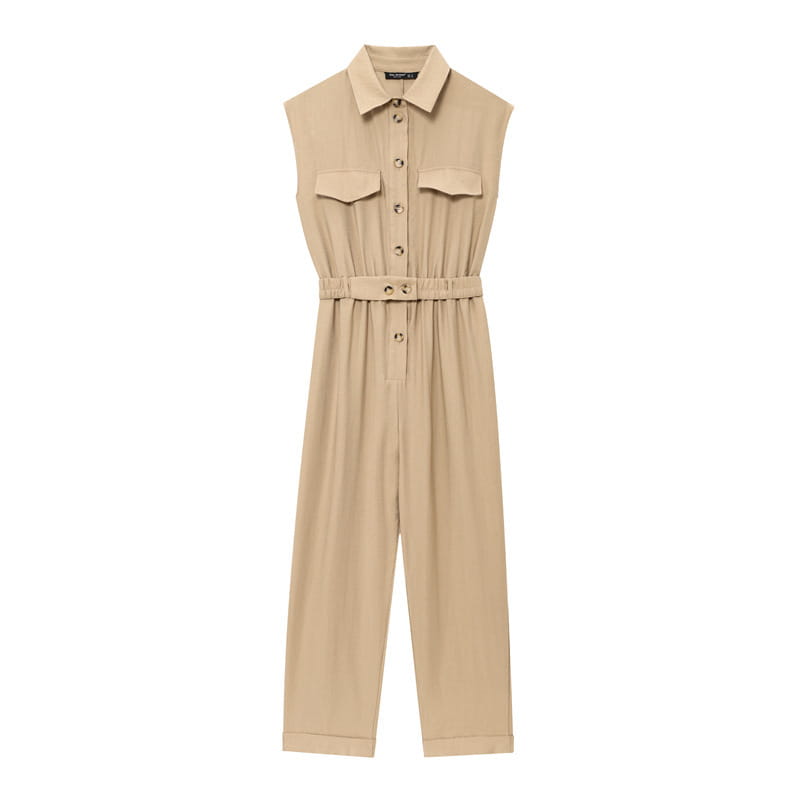 High-grade Sleeveless Slim With Belt Jumpsuit