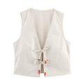 All-match V-neck Beaded Lace-up Vest Skirt Suit - Top / L - Other