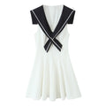 American Slim Fit Slimming Contrast Color White Stitching Dress - Other