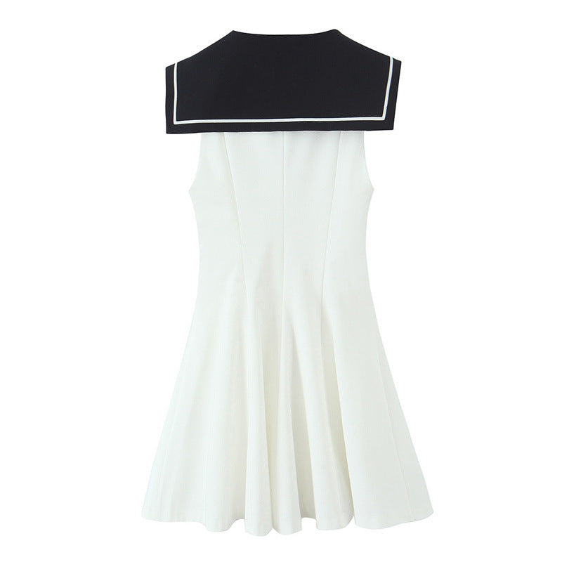 American Slim Fit Slimming Contrast Color White Stitching Dress - Other