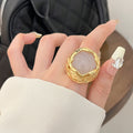 Antique Round Texture Hollow Inlaid Natural Stone Ring - electronic accessories