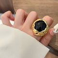Antique Round Texture Hollow Inlaid Natural Stone Ring - electronic accessories