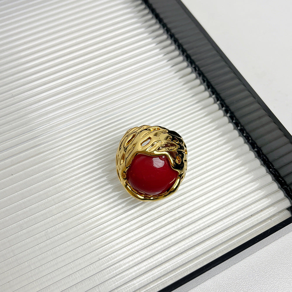 Antique Round Texture Hollow Inlaid Natural Stone Ring - Type A X448 - electronic accessories