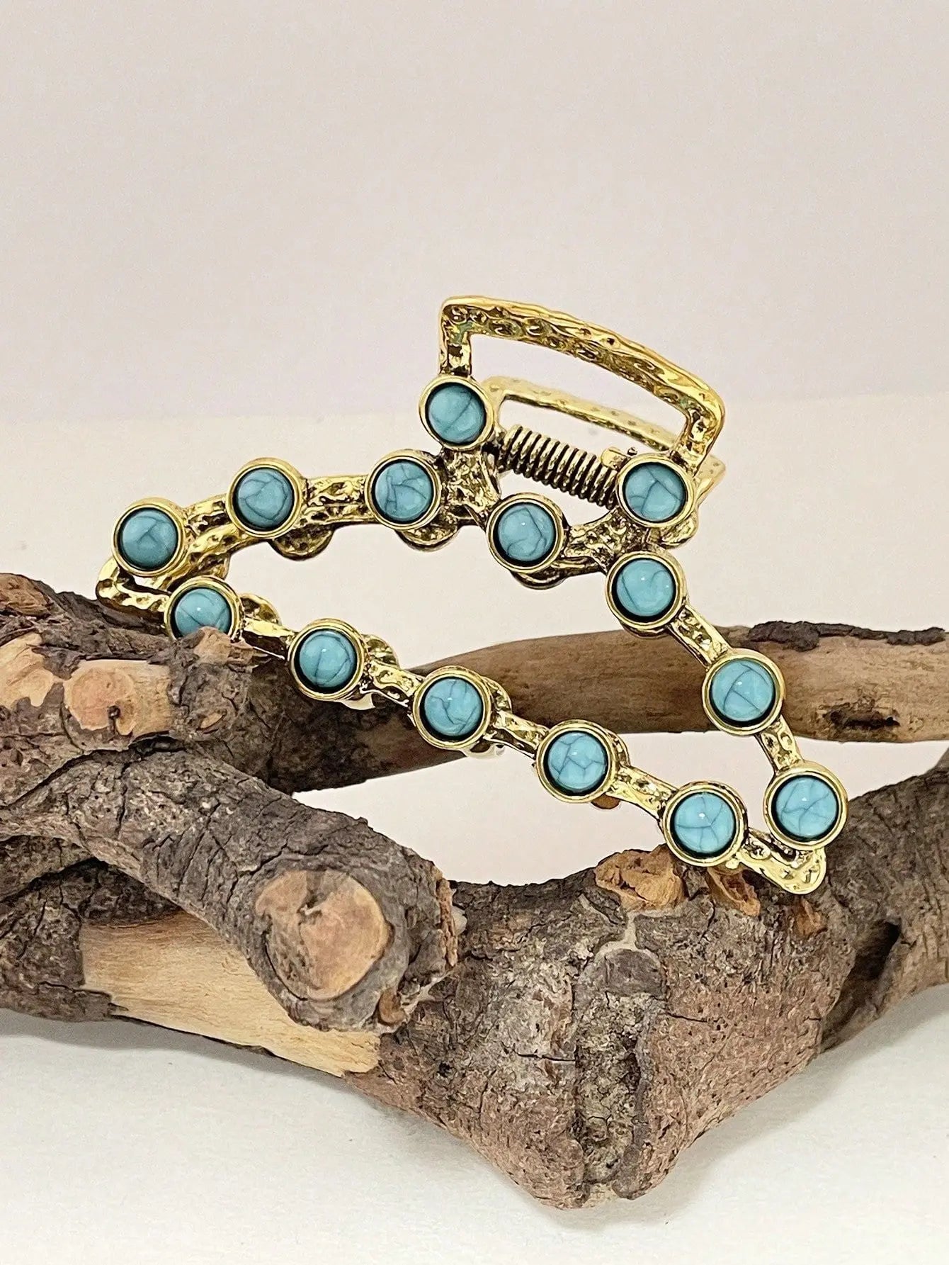 Artistic Retro Turquoise Classic Women’s Back Head Hair Claw - Old Gold - electronic accessories