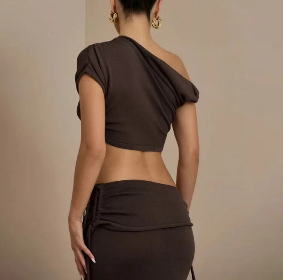 Asymmetric Drawstring 2 Piece Dress Sets