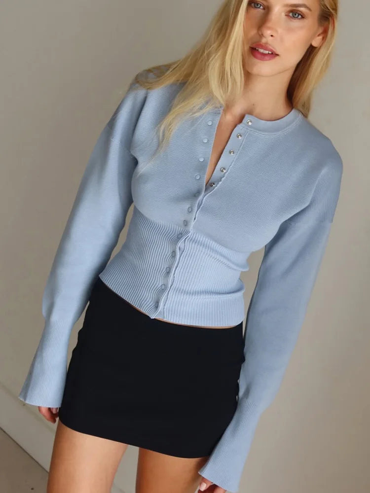 Autumn Fashion Knitwear Cardigan Top Women’s Ribbed Patchwork - Other