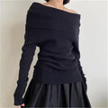 Autumn Winter Off Shoulder Women Sweaters Elegant Vintage Knitted - One Size / black - Other
